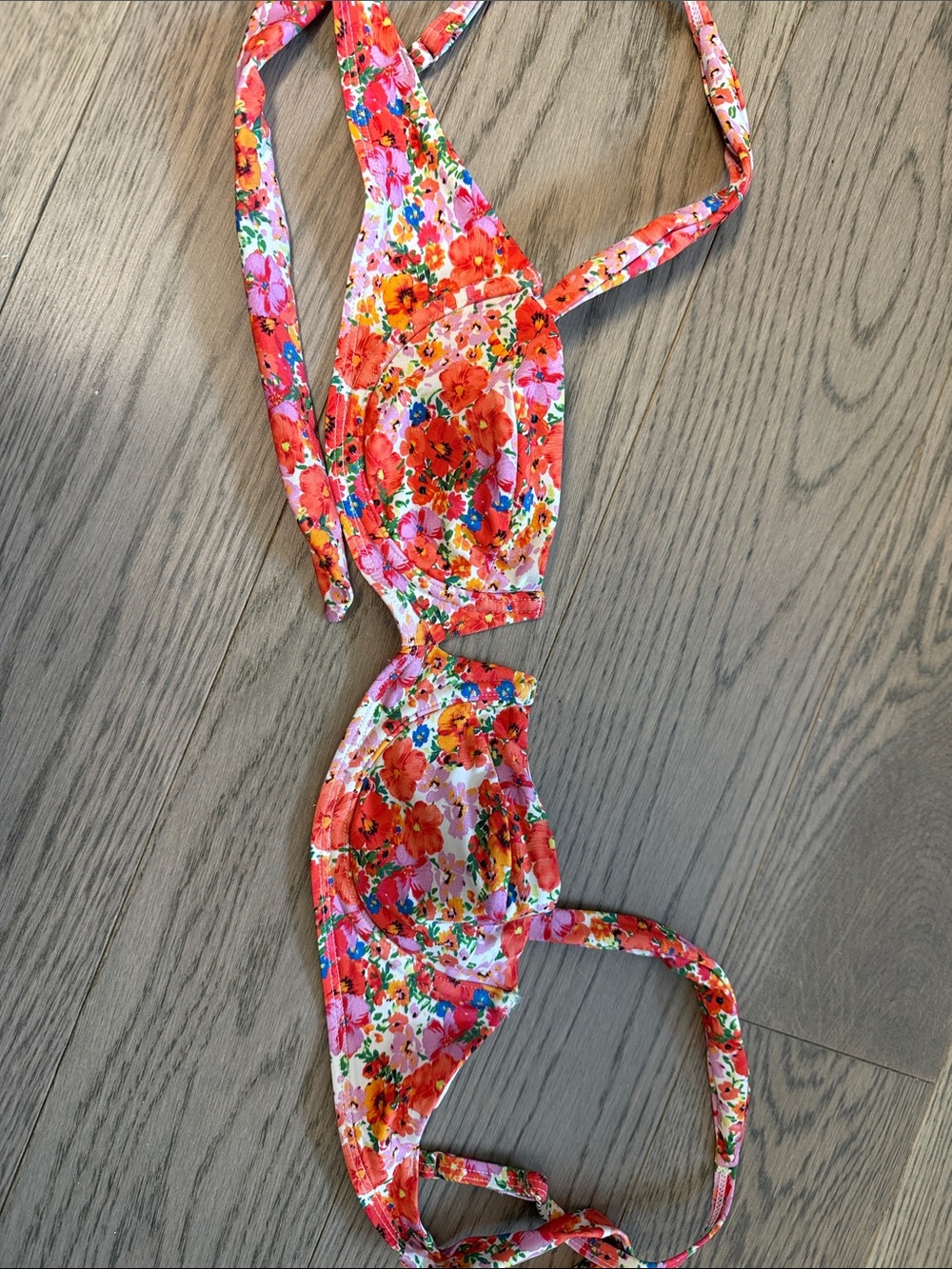 Monday Swimwear Floral Bikini Top in White with Multicolor Print